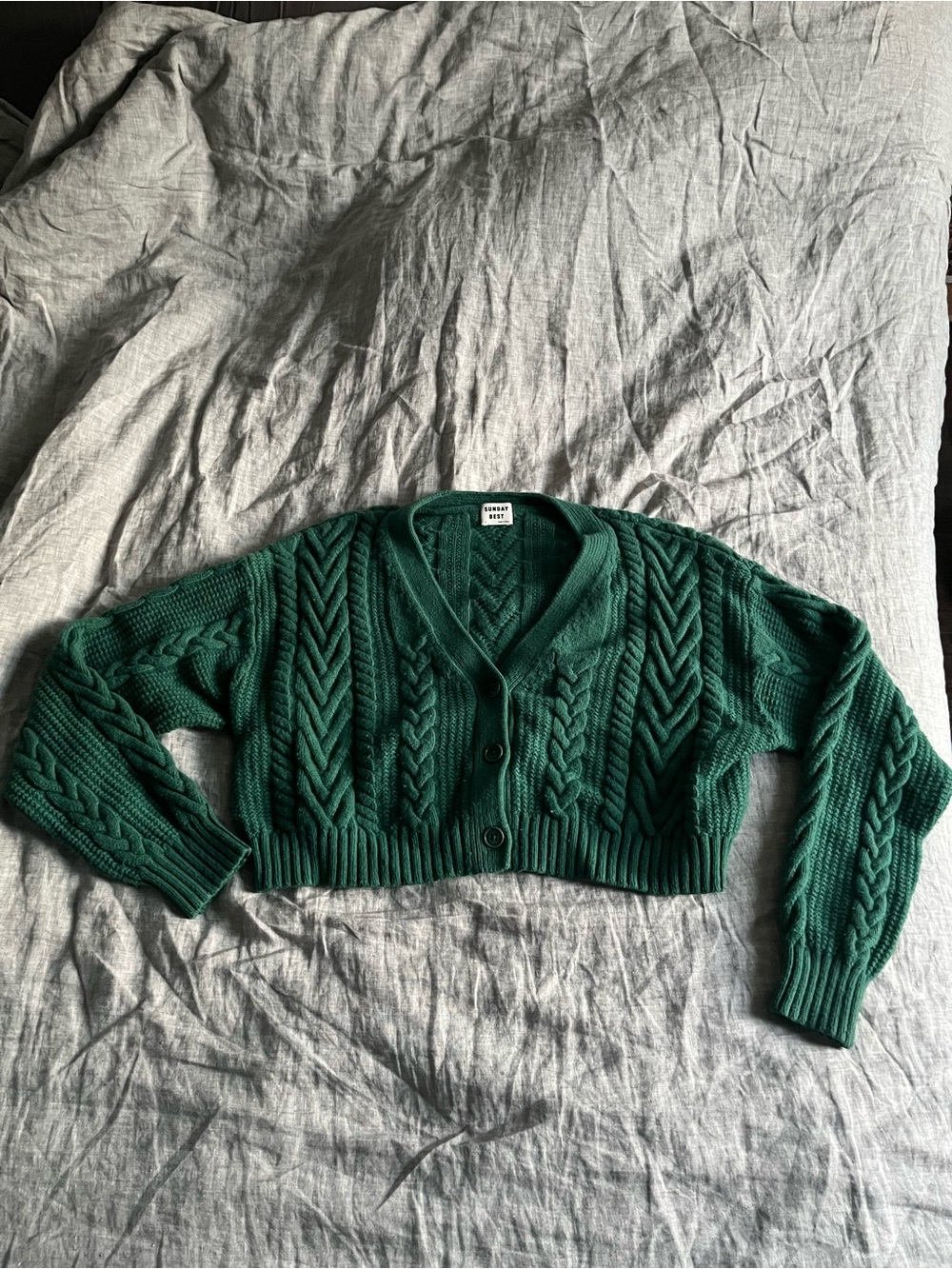 Sunday Best Emerald Green Cable Knit Cropped Cardigan